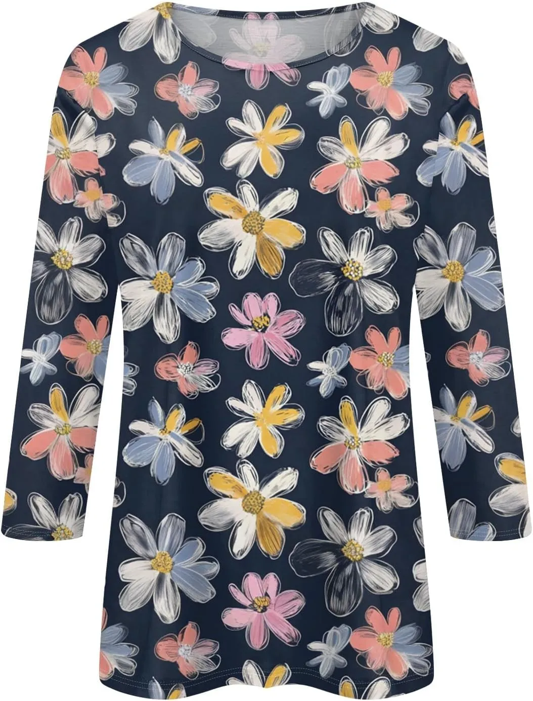 Women's Casual 3/4 Sleeve T-Shirts Round Neck Cute Tunic Tops Basic Tees Blouses Summer Fashion Tee Top