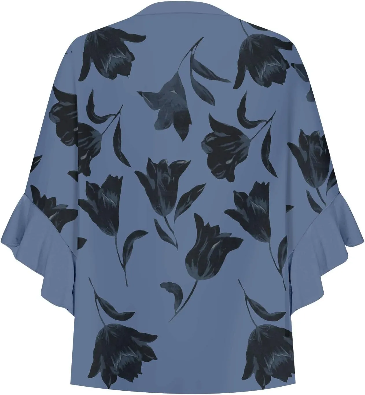 Women's Clothing 3/4 Ruffle Sleeves V Neck Tops Trendy Vintage Floral Boho Blouses Button Tunic Vacation Tee Shirts