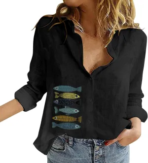 Womens Cotton Linen 3/4 Sleeve Length Y2K Tops Cute Graphic Tee Solid Color Button Down Shirts Oversized Tshirts for Women