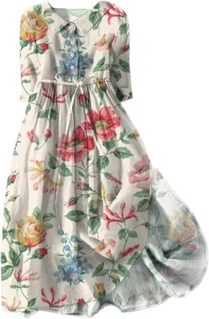 Women's Cotton Linen Casual Dresses 2024 Boho Flowy Dress Flowy Summer Midi Dresses Dressy Ladies Trendy Clothing