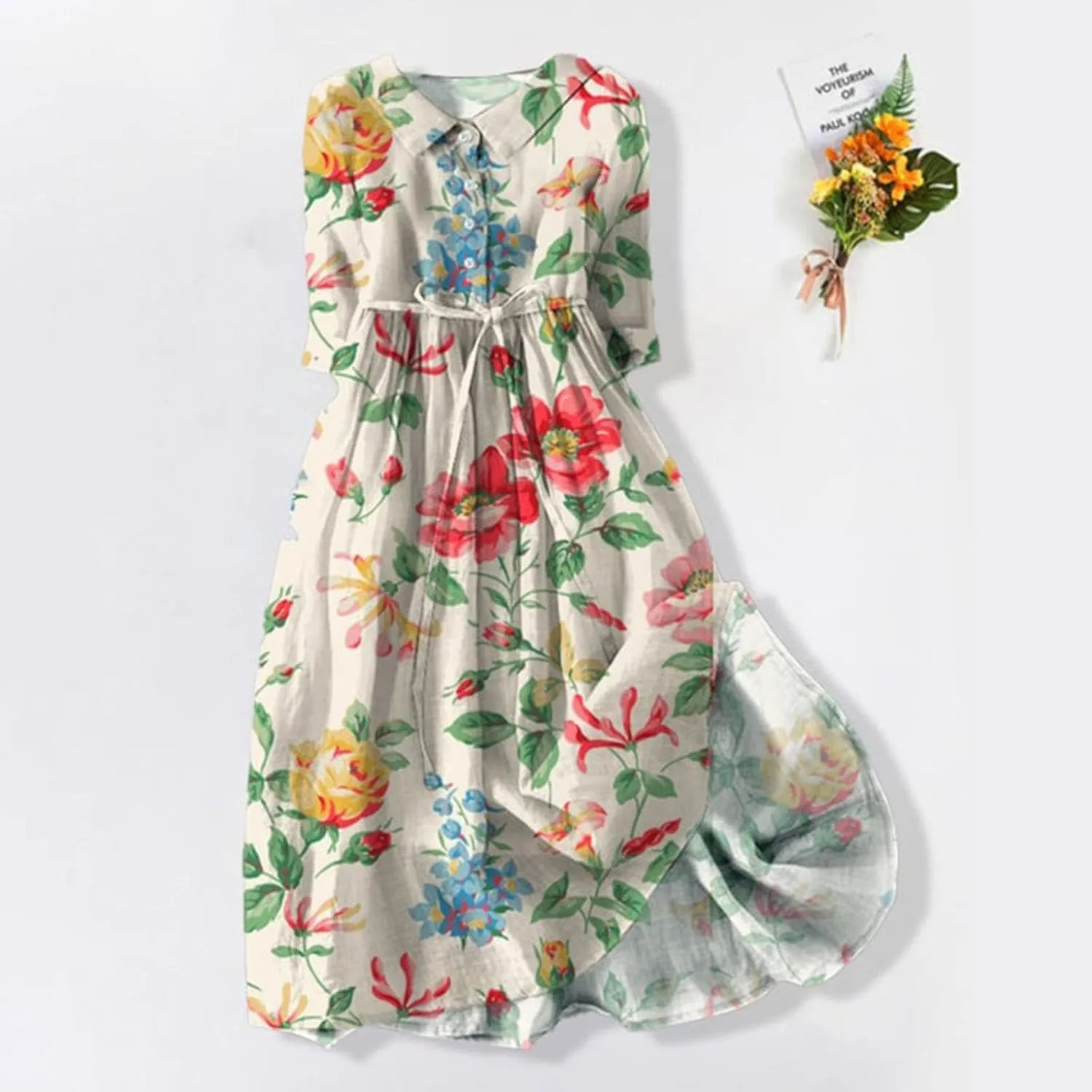 Women's Cotton Linen Casual Dresses 2024 Boho Flowy Dress Flowy Summer Midi Dresses Dressy Ladies Trendy Clothing