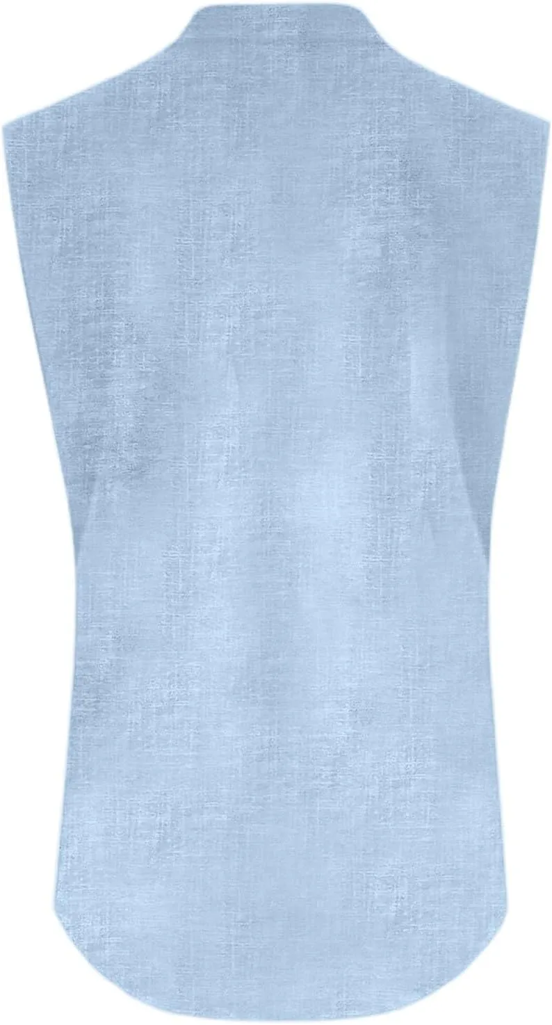 Women's Cotton Linen Tops Summer Breathable Sleeveless V-Neck Button Shirts with Pockets for Office/Vacation​