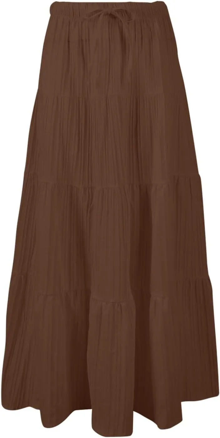 Womens Daily Holidays Flowy Flared Ruffle Boho Long Skirt Summer Maxi Skirt Cute Skirt