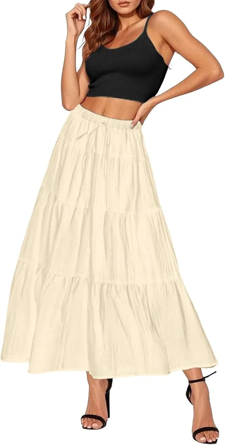 Womens Daily Holidays Flowy Flared Ruffle Boho Long Skirt Summer Maxi Skirt Cute Skirt