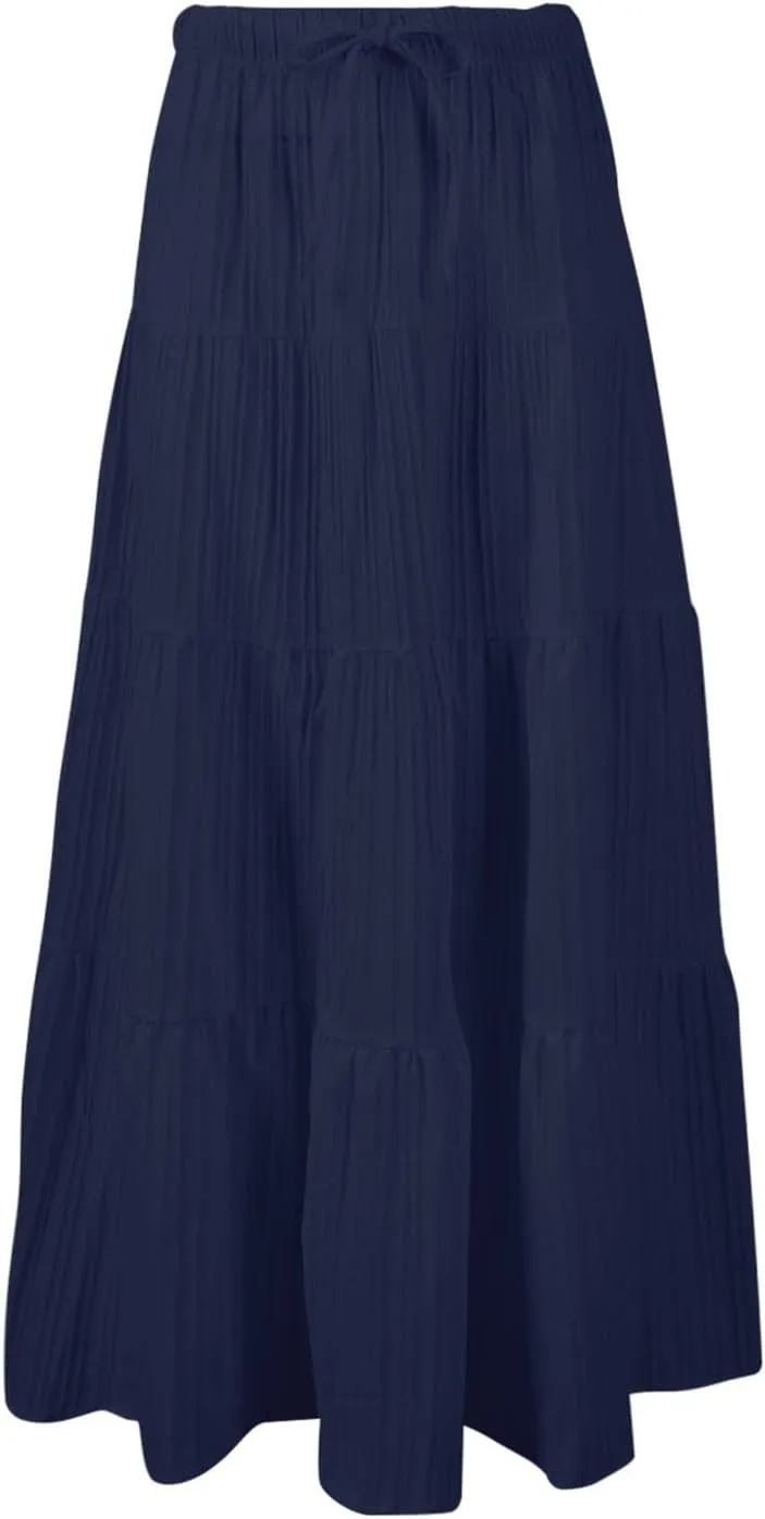 Womens Daily Holidays Flowy Flared Ruffle Boho Long Skirt Summer Maxi Skirt Cute Skirt