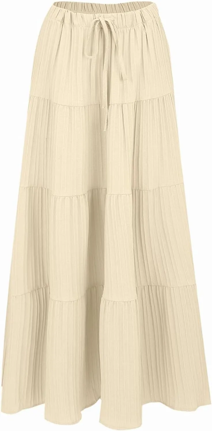 Womens Daily Holidays Flowy Flared Ruffle Boho Long Skirt Summer Maxi Skirt Cute Skirt