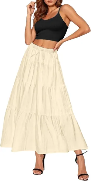 Womens Daily Holidays Flowy Flared Ruffle Boho Long Skirt Summer Maxi Skirt Cute Skirt