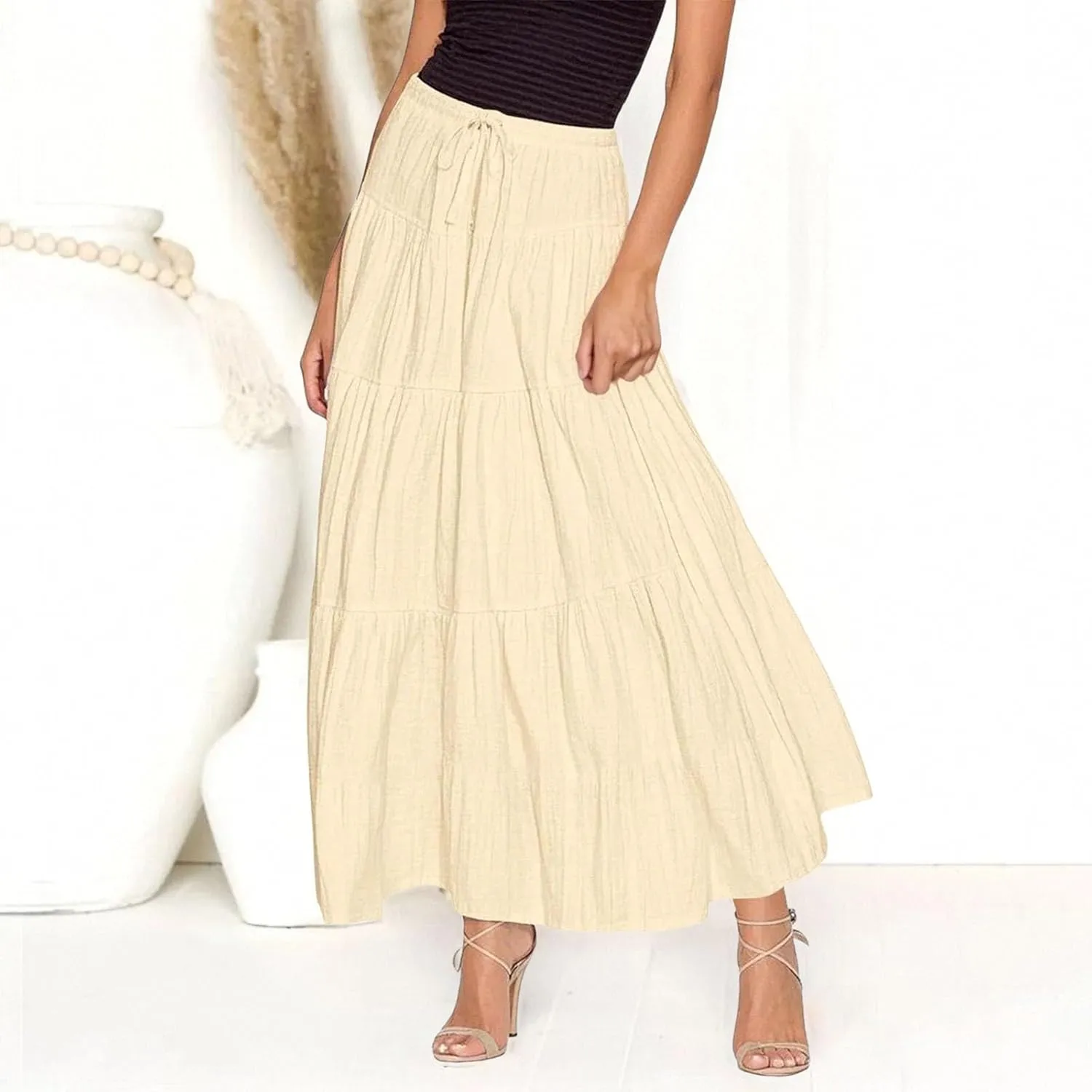 Womens Daily Holidays Flowy Flared Ruffle Boho Long Skirt Summer Maxi Skirt Cute Skirt