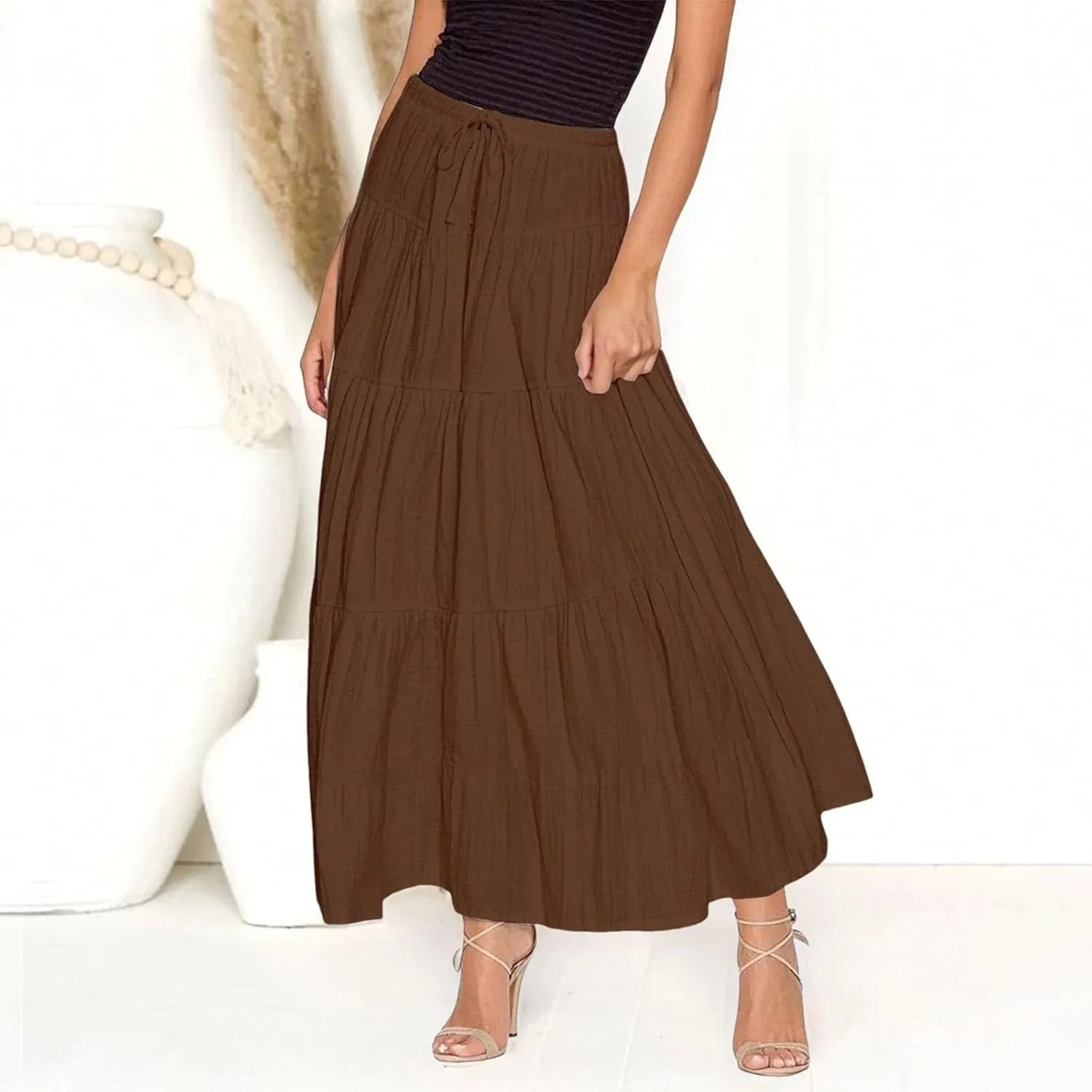 Womens Daily Holidays Flowy Flared Ruffle Boho Long Skirt Summer Maxi Skirt Cute Skirt
