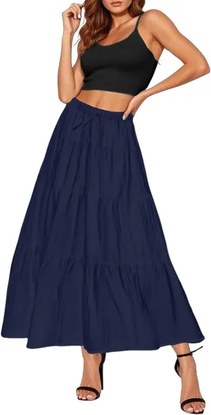 Womens Daily Holidays Flowy Flared Ruffle Boho Long Skirt Summer Maxi Skirt Cute Skirt