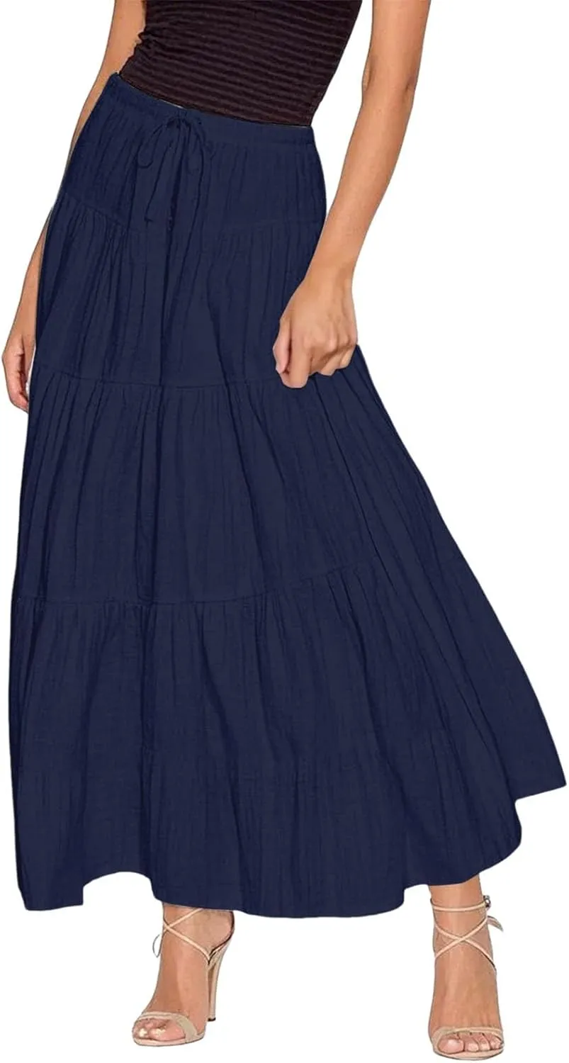 Womens Daily Holidays Flowy Flared Ruffle Boho Long Skirt Summer Maxi Skirt Cute Skirt