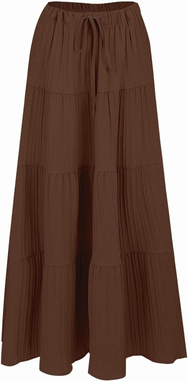 Womens Daily Holidays Flowy Flared Ruffle Boho Long Skirt Summer Maxi Skirt Cute Skirt