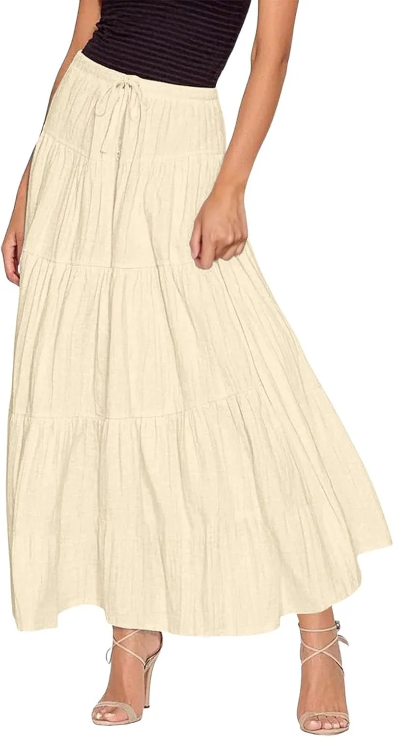 Womens Daily Holidays Flowy Flared Ruffle Boho Long Skirt Summer Maxi Skirt Cute Skirt