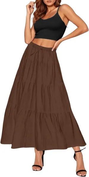 Womens Daily Holidays Flowy Flared Ruffle Boho Long Skirt Summer Maxi Skirt Cute Skirt
