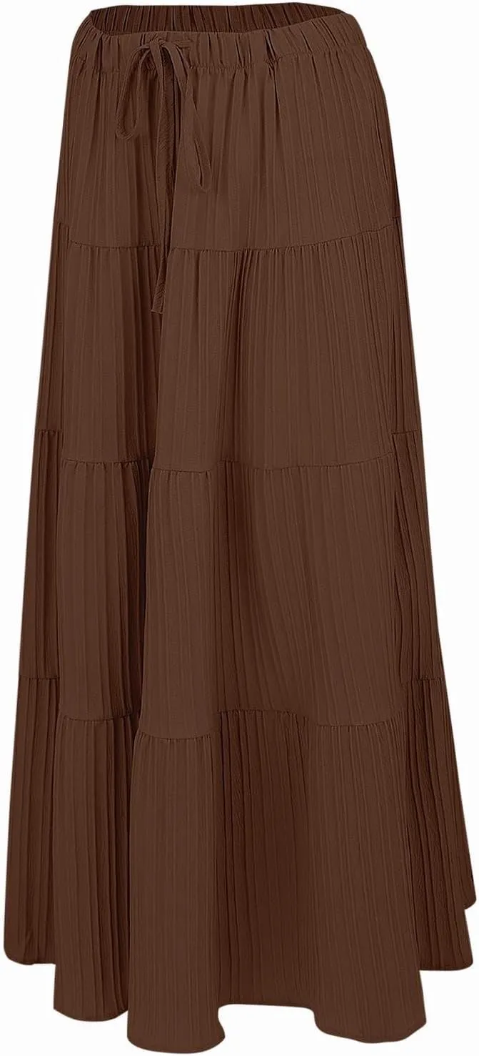 Womens Daily Holidays Flowy Flared Ruffle Boho Long Skirt Summer Maxi Skirt Cute Skirt