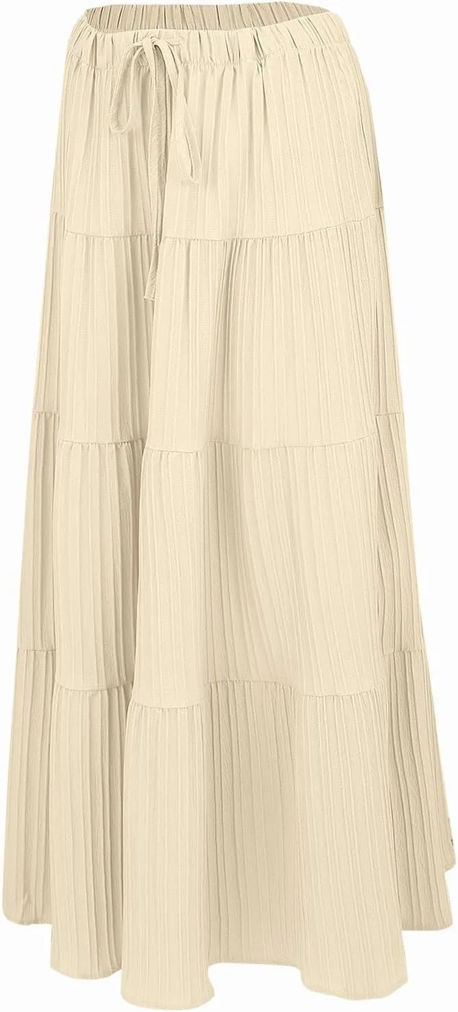 Womens Daily Holidays Flowy Flared Ruffle Boho Long Skirt Summer Maxi Skirt Cute Skirt