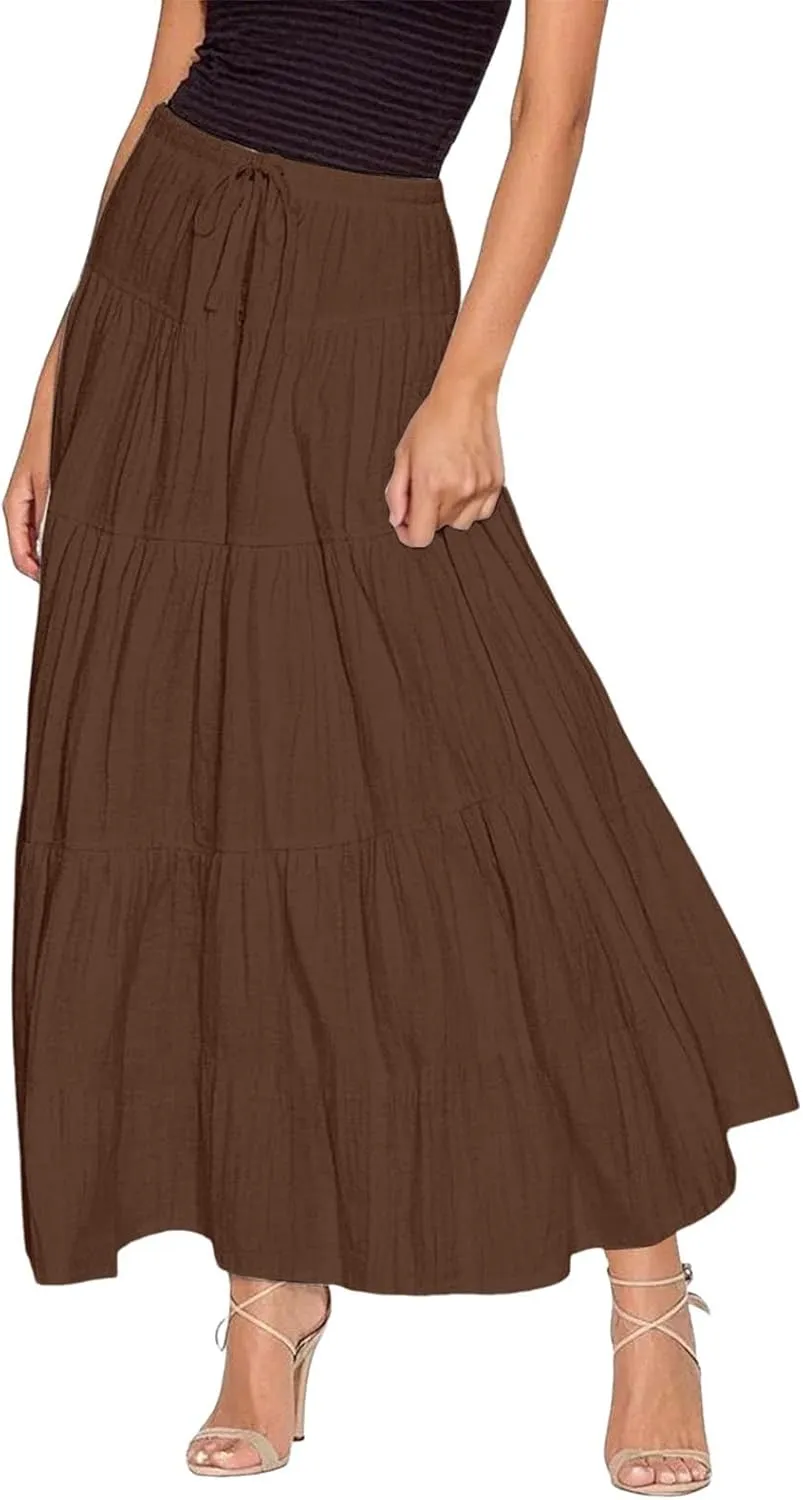 Womens Daily Holidays Flowy Flared Ruffle Boho Long Skirt Summer Maxi Skirt Cute Skirt