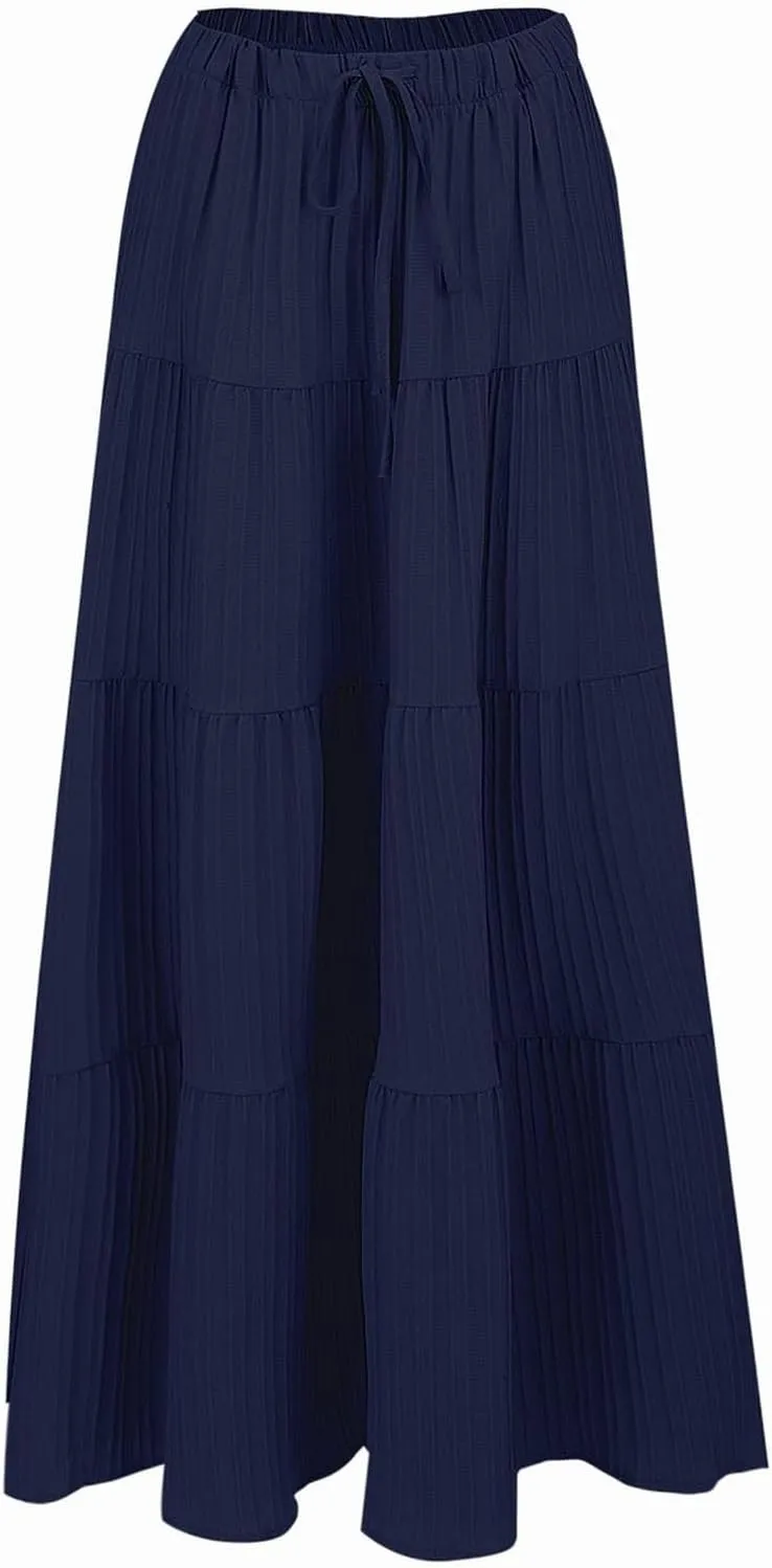 Womens Daily Holidays Flowy Flared Ruffle Boho Long Skirt Summer Maxi Skirt Cute Skirt