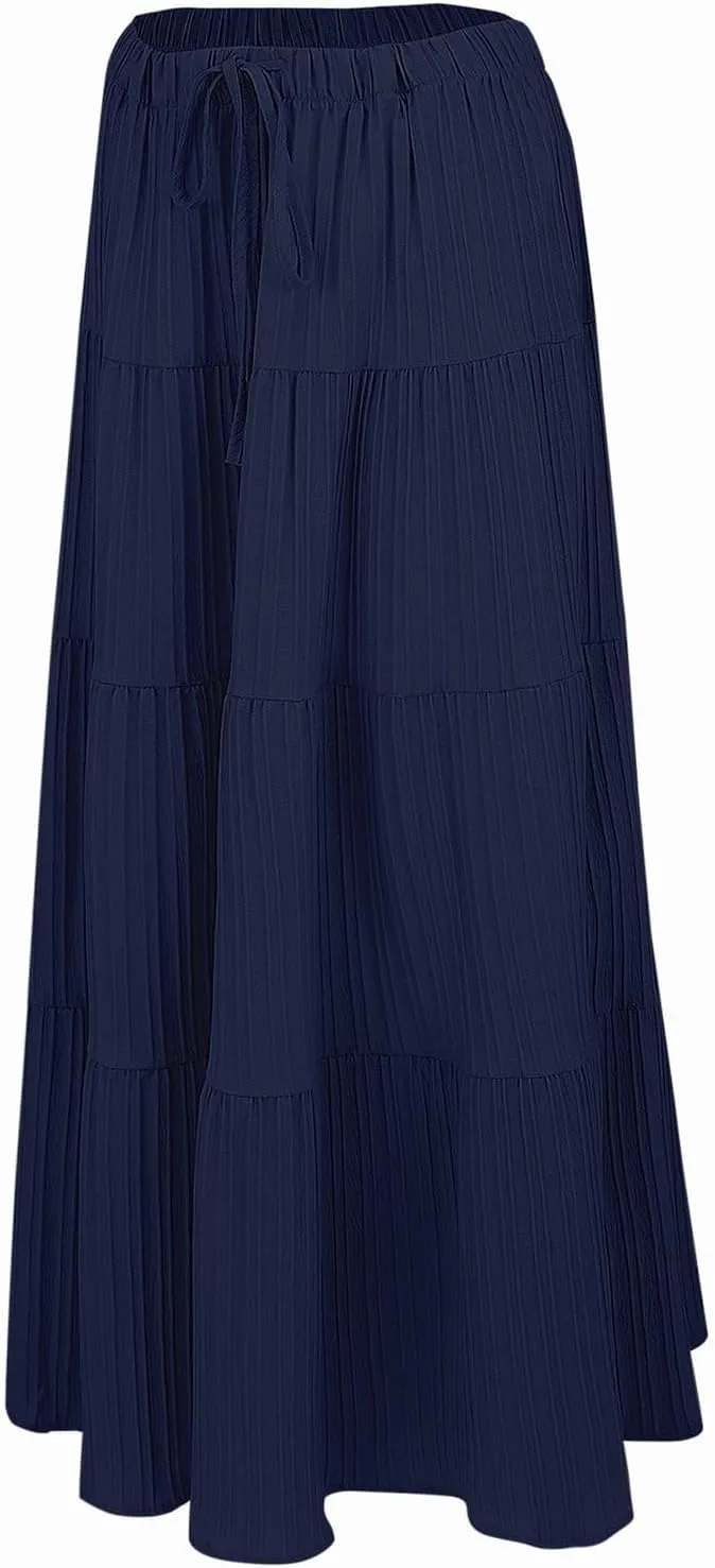 Womens Daily Holidays Flowy Flared Ruffle Boho Long Skirt Summer Maxi Skirt Cute Skirt