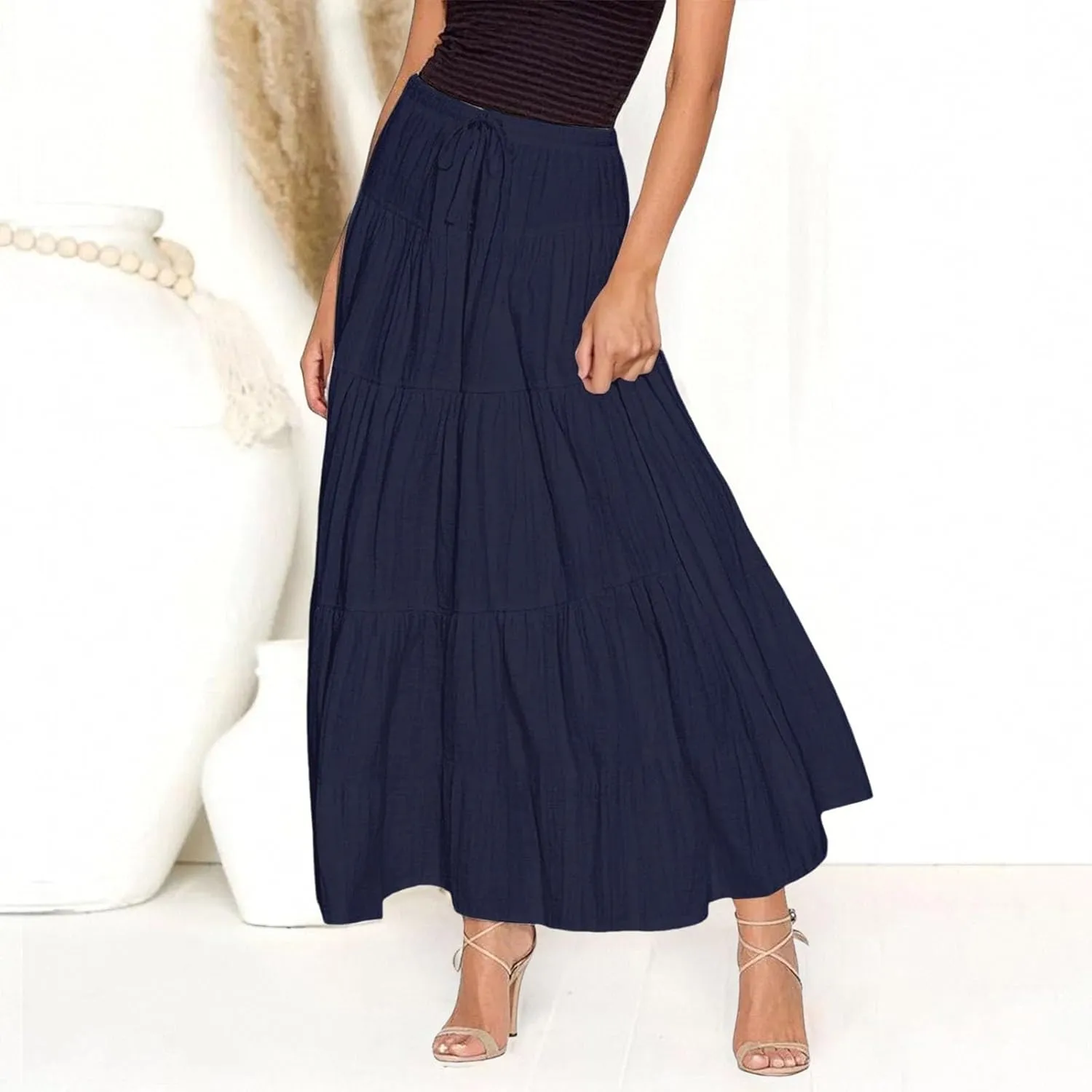 Womens Daily Holidays Flowy Flared Ruffle Boho Long Skirt Summer Maxi Skirt Cute Skirt