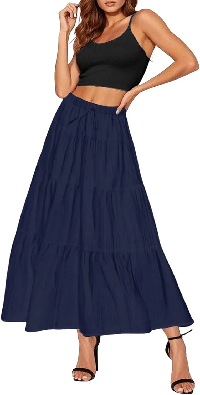Womens Daily Holidays Flowy Flared Ruffle Boho Long Skirt Summer Maxi Skirt Cute Skirt