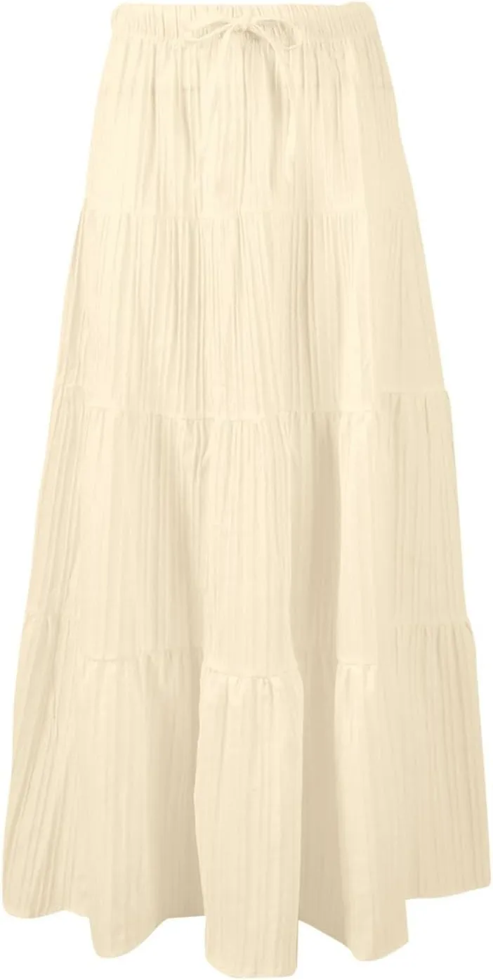 Womens Daily Holidays Flowy Flared Ruffle Boho Long Skirt Summer Maxi Skirt Cute Skirt