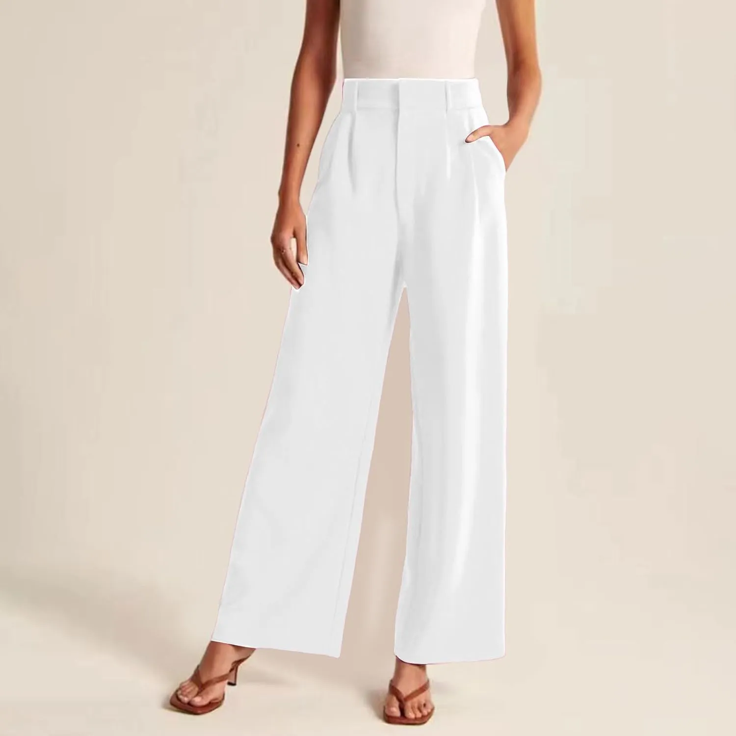Womens Dress Pants Plus Size Wide Leg Work Pants Business Pants High Waist Chino Pants Straight Pants Comfy Trousers