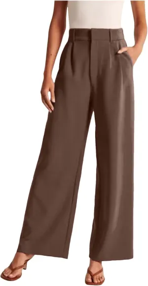 Womens Dress Pants Plus Size Wide Leg Work Pants Business Pants High Waist Chino Pants Straight Pants Comfy Trousers