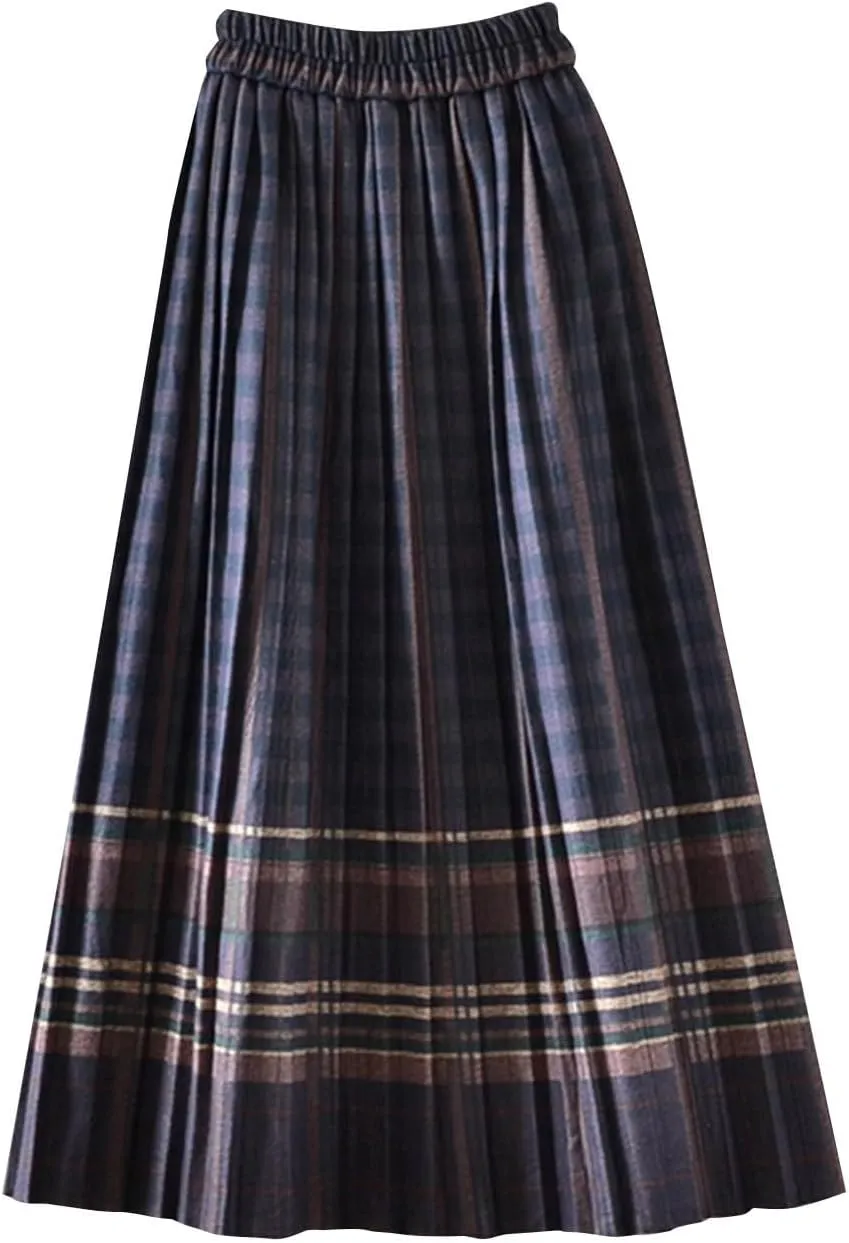 Women's High Waist Boho Floral Maxi Skirt Casual Vintage Plaid Gingham Cute Flowy Swing Pleated A Line Long Skirts