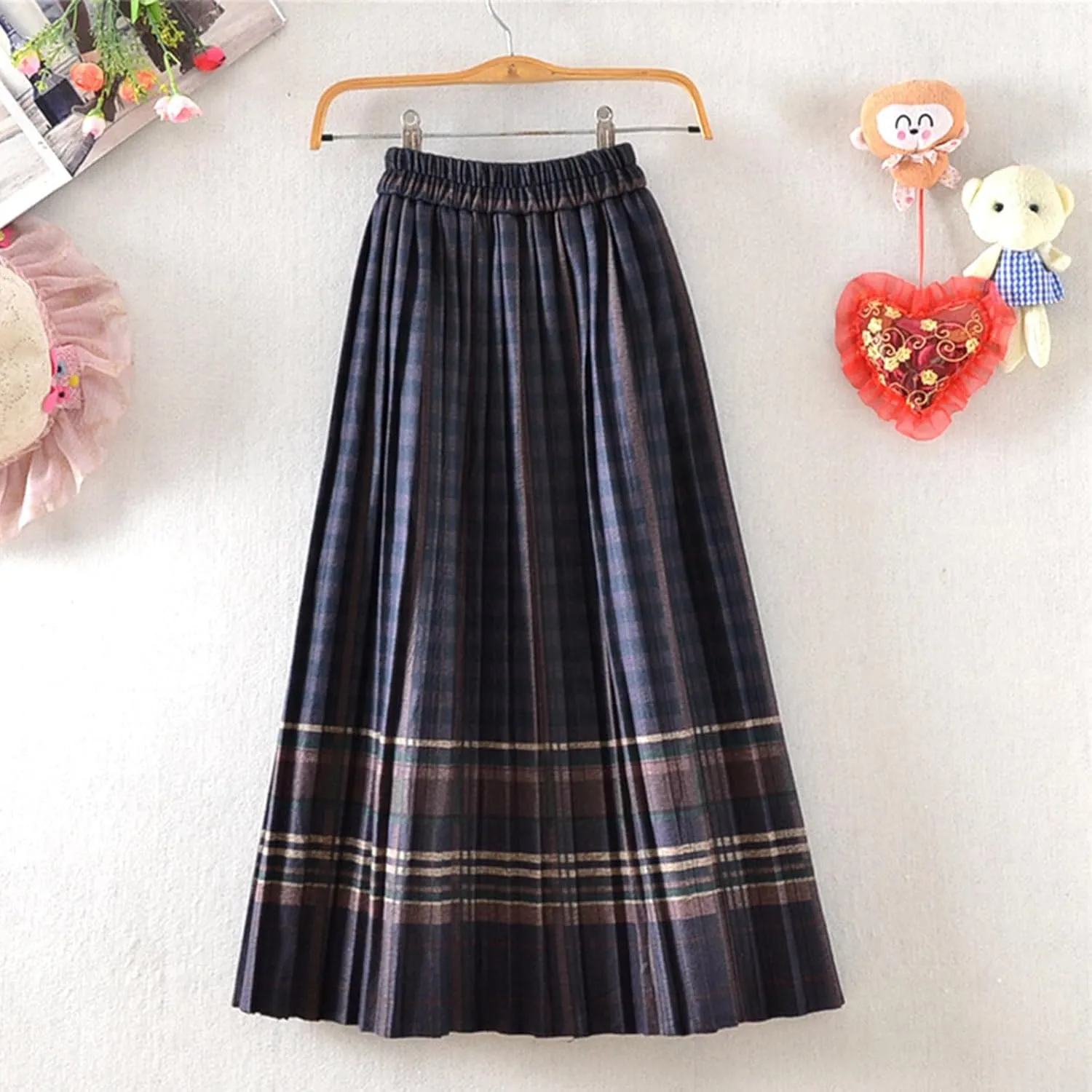 Women's High Waist Boho Floral Maxi Skirt Casual Vintage Plaid Gingham Cute Flowy Swing Pleated A Line Long Skirts