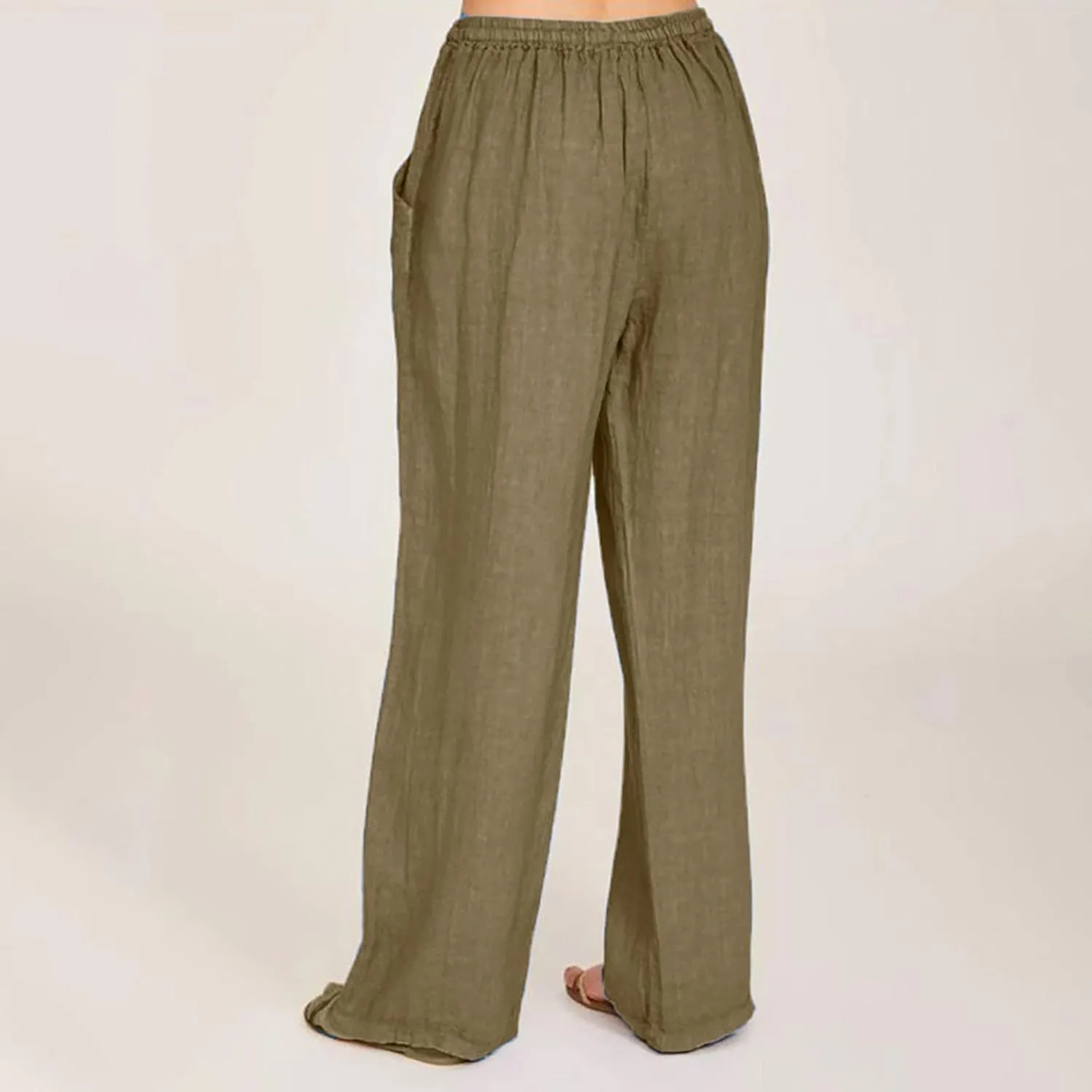 Women's Linen Pants Plus Size Wide Leg Pants Drawstring Palazzo Pants Elastic Waist Lounge Pants Lightweight Pants