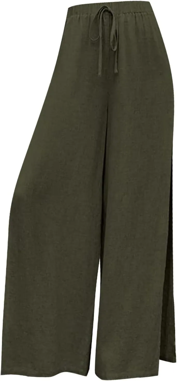 Women's Linen Pants Wide Leg Trousers Trendy Pants High Waisted Pants with Pockets Breathable Pants Plus Size