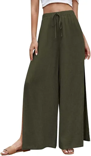Women's Linen Pants Wide Leg Trousers Trendy Pants High Waisted Pants with Pockets Breathable Pants Plus Size