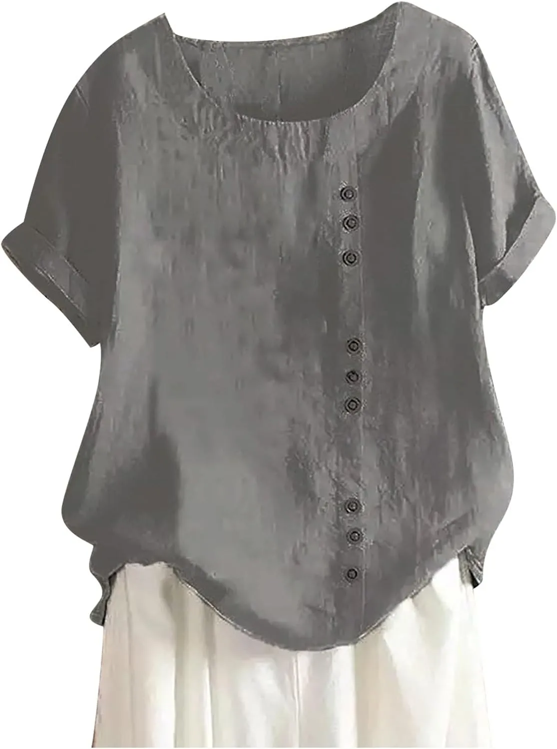 Women's Linen Shirts Summer Linen Embroidery Long Sleeve T-Shirt Casual Loose Fit Henley V Neck Blouse