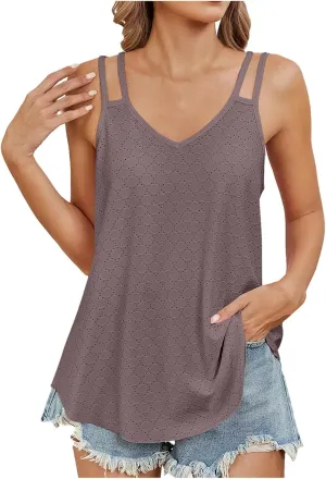 Women's New Summer Fashion V Neck Solid Color Sleeveless Casual Suspenders Small Vest Backless Top Women