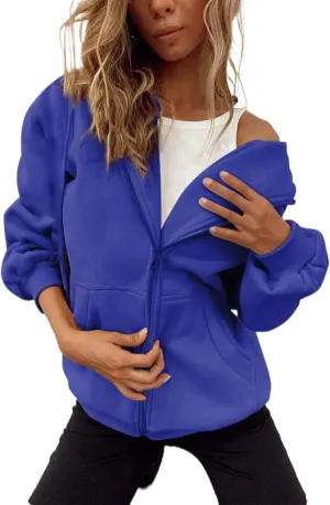 Women's Oversized Sweatshirts Casual Y2K Full Zip Hoodies Long Sleeve 2024 Fall Loose Fit Hooded Jackets with Pockets