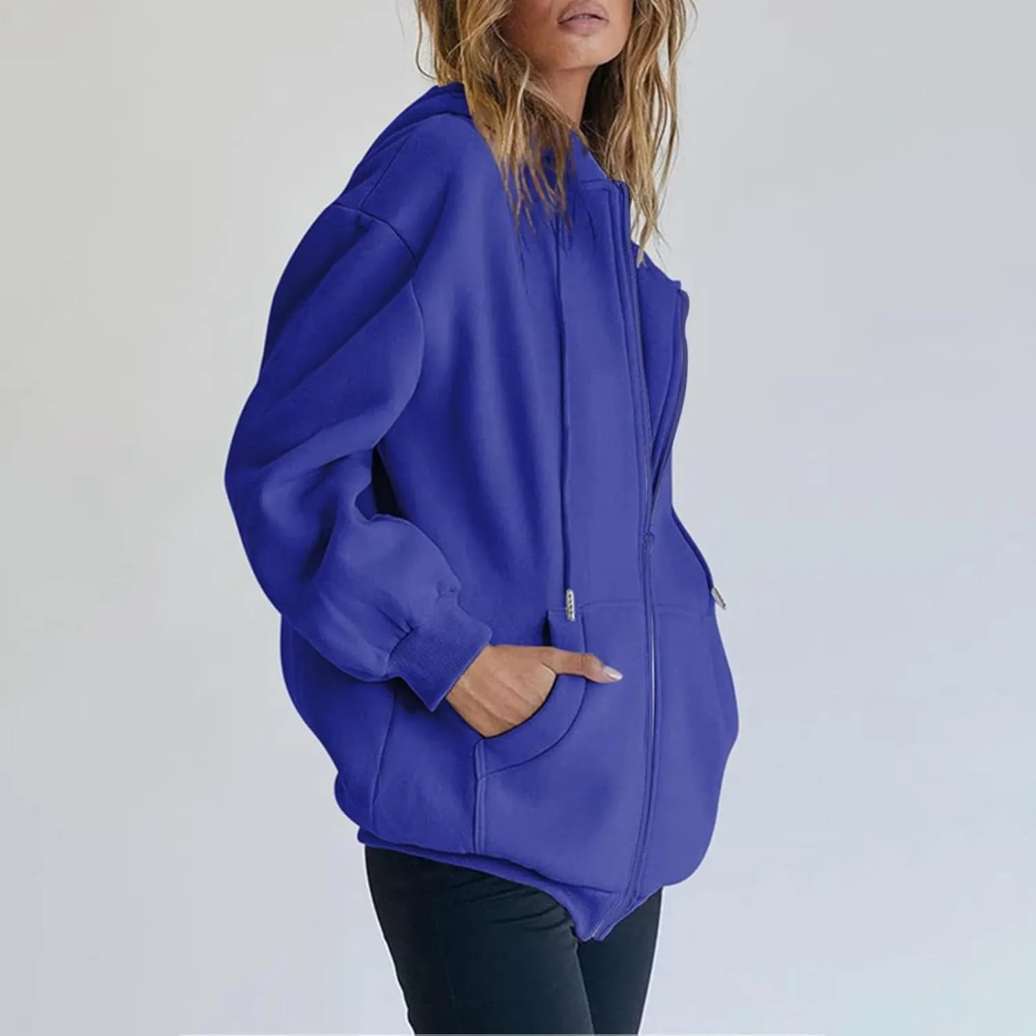 Women's Oversized Sweatshirts Casual Y2K Full Zip Hoodies Long Sleeve 2024 Fall Loose Fit Hooded Jackets with Pockets