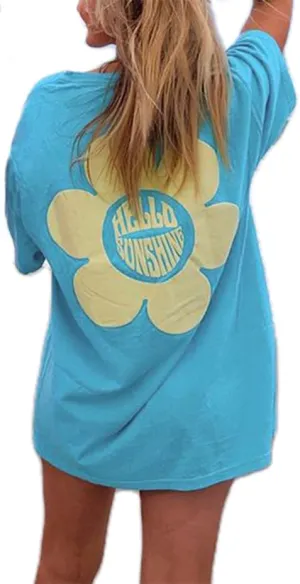 Womens Oversized Vintage Flower Tshirts Preppy Western Graphic Tees Tops Y2k Ocean Coastal Summer Beachy T Shirts