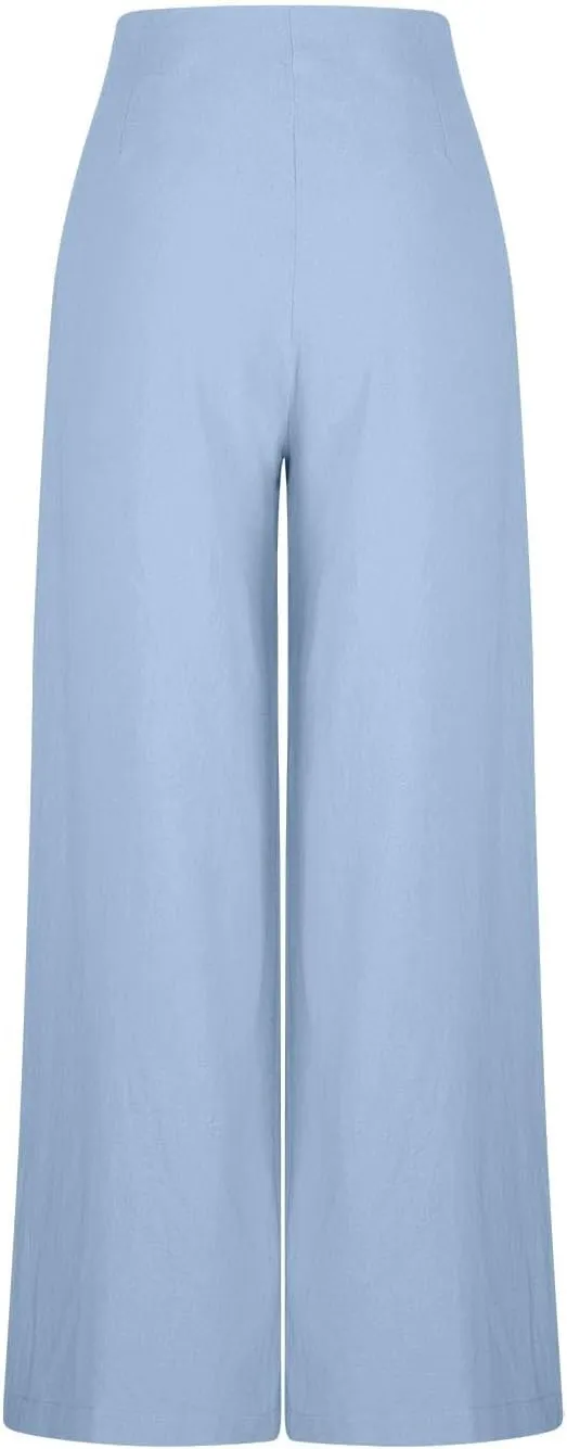 Women's Palazzo Pants Cotton Linen Wide Leg Pants High Waisted Dress Pants Solid Flowy Pants Loose Fit Work Pants