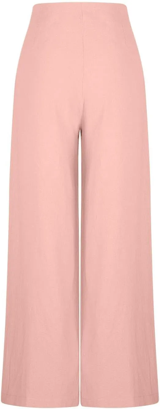 Women's Palazzo Pants Cotton Linen Wide Leg Pants High Waisted Dress Pants Solid Flowy Pants Loose Fit Work Pants