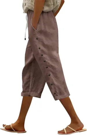 Women's Pants Solid Color Cotton Linen Elastic Seven Pants Beach Casual Linen Cotton Linen Pants Casual 2025