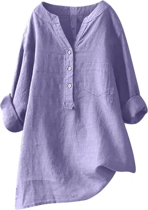 Womens Short Sleeve Cotton Linen Shirts Casual Crew Neck Comfy T-Shirts Embroidery Loose Summer Tee Shirts