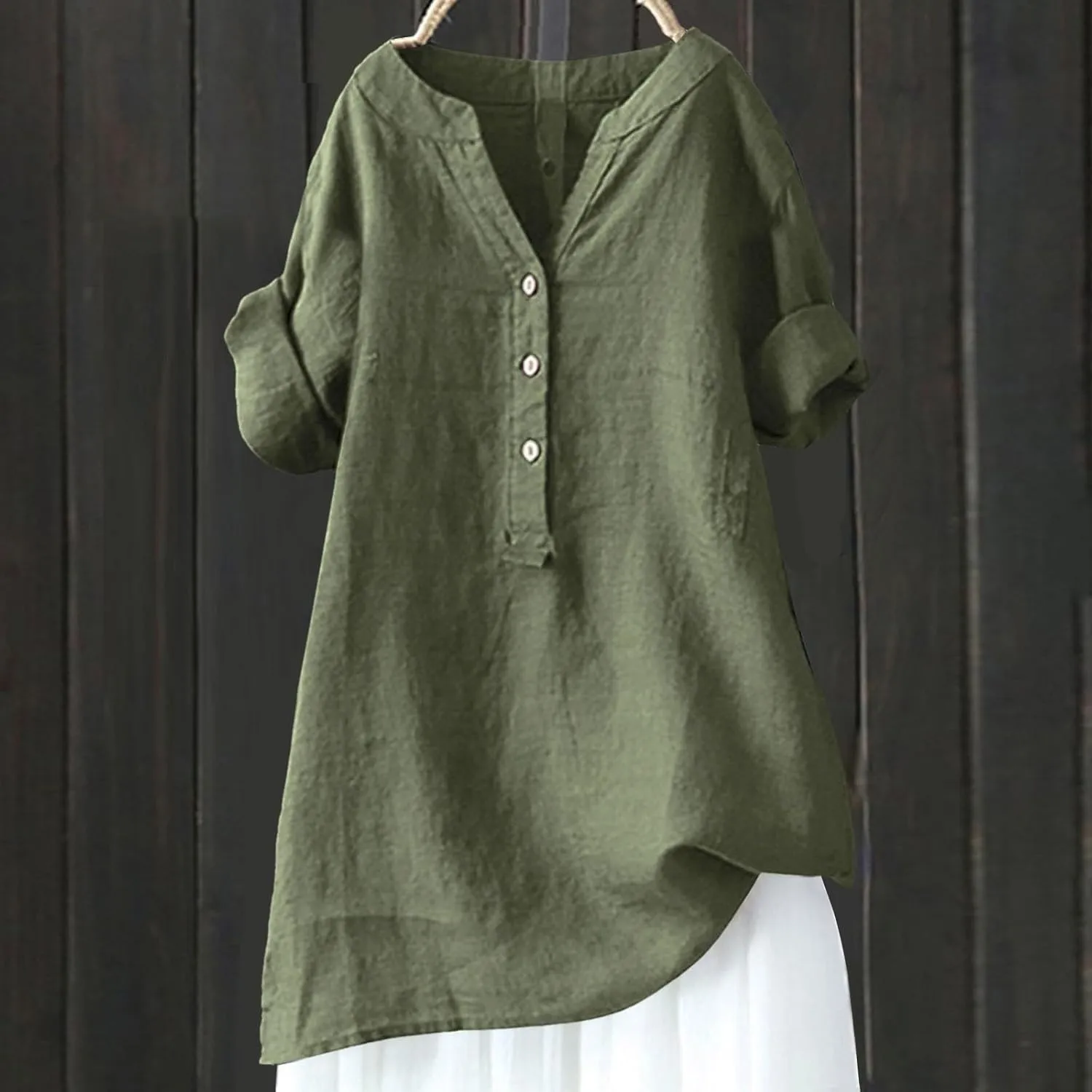 Women's Short Sleeve Cotton Linen Shirts Casual Crewneck Oversized T Shirts Solid Loose Summer Tee Top