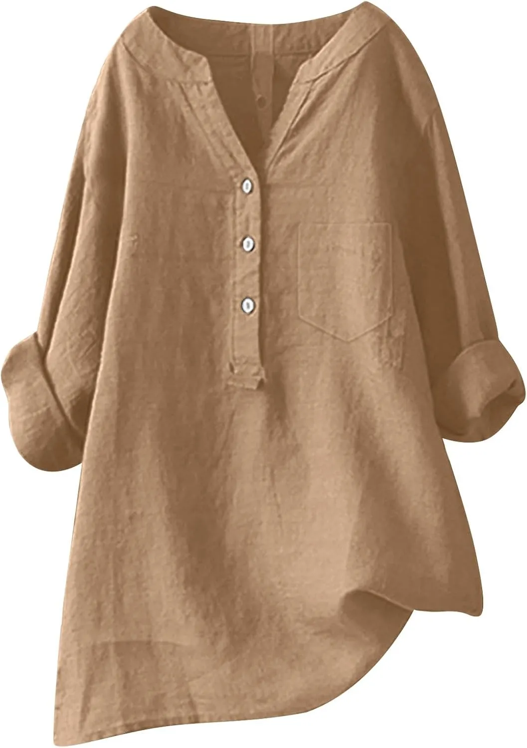 Women's Short Sleeve Linen Shirts Casual V Neck Henley T-Shirts Embroidery Floral Loose Fit Summer Tee Shirts