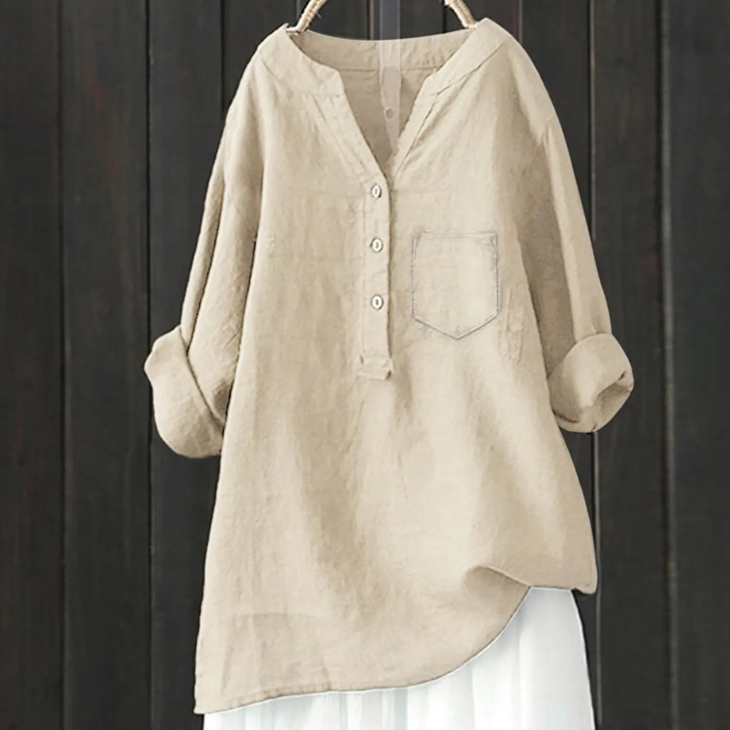 Women's Short Sleeve Linen Shirts Casual V Neck Henley T-Shirts Embroidery Floral Loose Fit Summer Tee Shirts