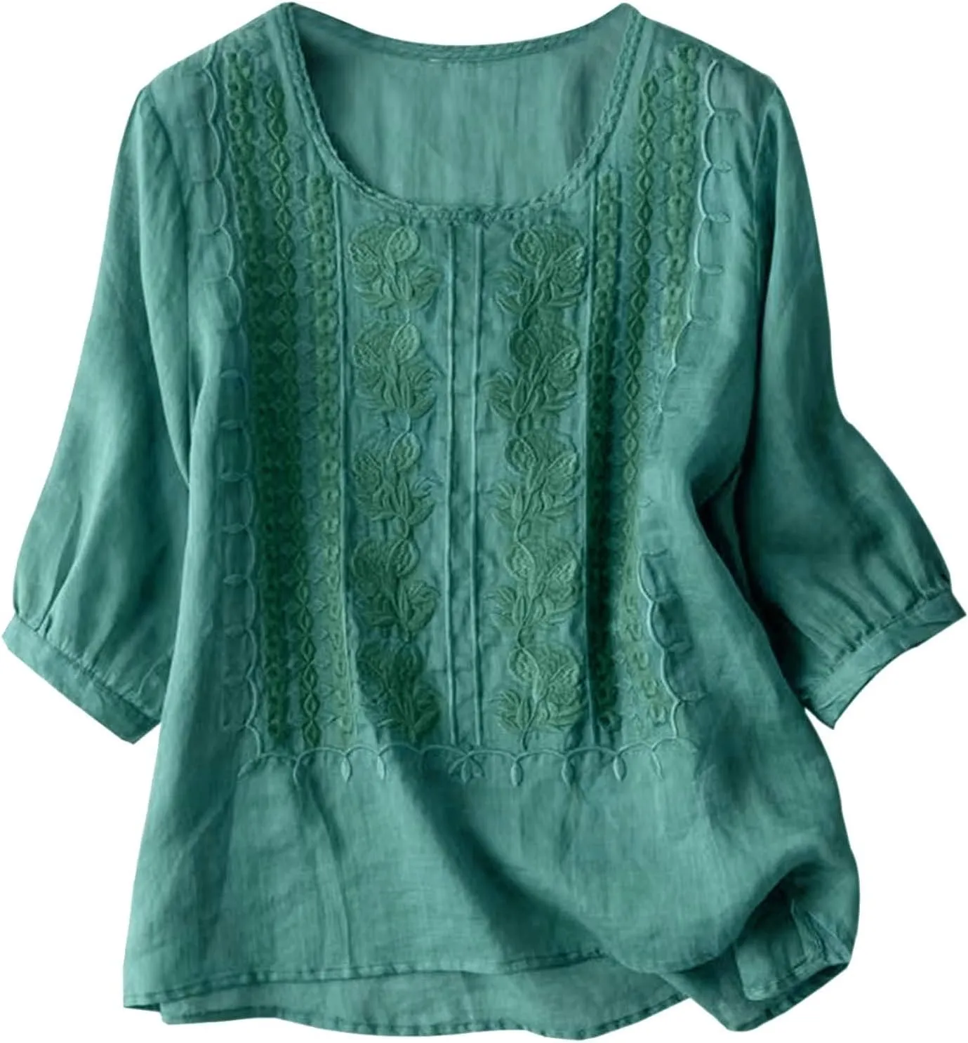Women's Short Sleeve Linen Shirts Casual V-Neck Oversized T-Shirts Solid Loose Fit Summer Tee Shirts