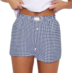 Womens Shorts Boxers 2025 Summer Gingham Pajama Lounge Sleep Y2K Plaid Pj Shorts Beach Bottoms
