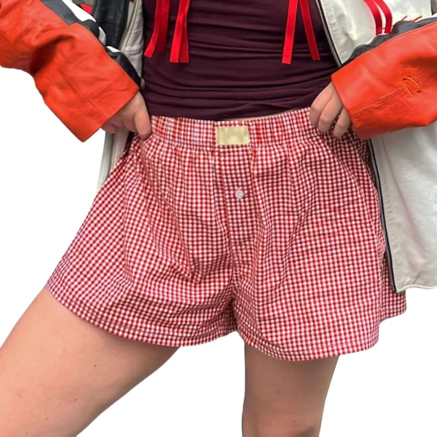 Womens Shorts Boxers 2025 Summer Gingham Pajama Lounge Sleep Y2K Plaid Pj Shorts Beach Bottoms