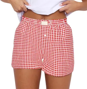 Womens Shorts Boxers 2025 Summer Gingham Pajama Lounge Sleep Y2K Plaid Pj Shorts Beach Bottoms