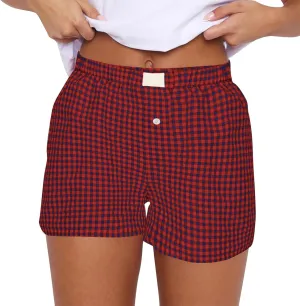 Womens Shorts Boxers 2025 Summer Gingham Pajama Lounge Sleep Y2K Plaid Pj Shorts Beach Bottoms